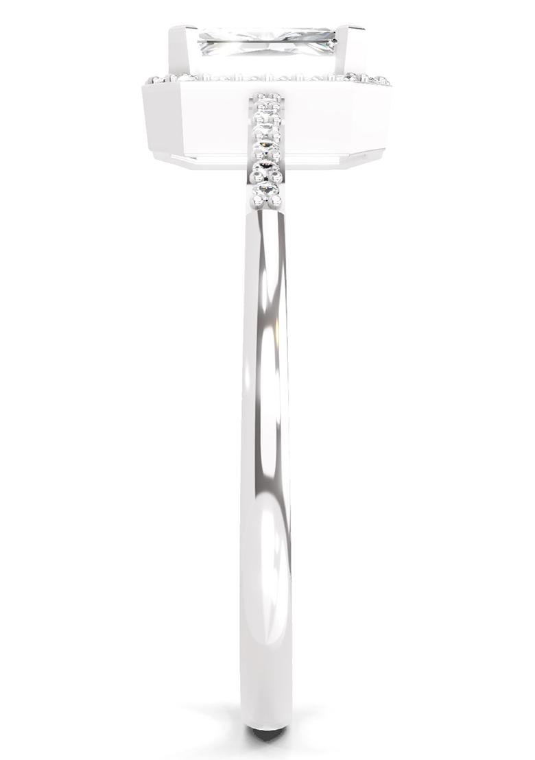 14Kt White Gold Lab Grown Diamond 0.7 Ct Emerald Cut Halo Ring for Women