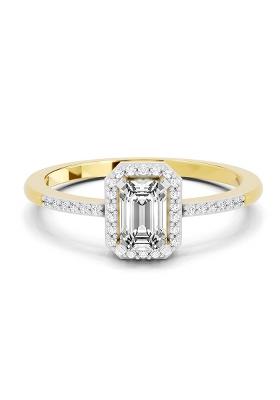 14Kt Yellow Gold Lab Grown Diamond 0.7 Ct Emerald Cut Halo Ring for Women