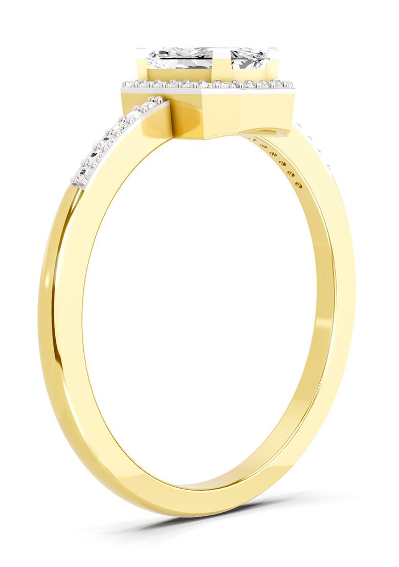 14Kt Yellow Gold Lab Grown Diamond 0.7 Ct Emerald Cut Halo Ring for Women