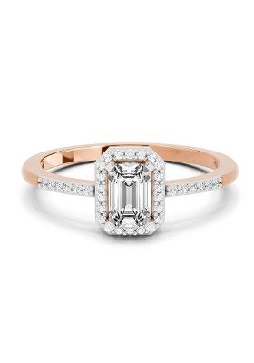 14Kt Rose Gold Lab Grown Diamond 0.7 Ct Emerald Cut Halo Ring for Women