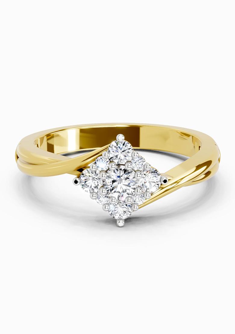 14Kt Yellow Gold Lab Grown Diamond 0.36 Ct Cluster Ring for Women