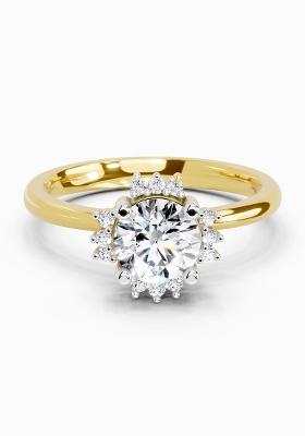 14Kt Yellow Gold Lab Grown Diamond 0.86 Ct Round Halo Ring for Women