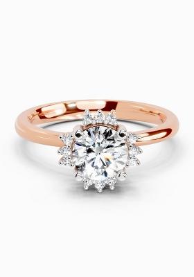 14Kt Rose Gold Lab Grown Diamond 0.86 Ct Round Halo Ring for Women