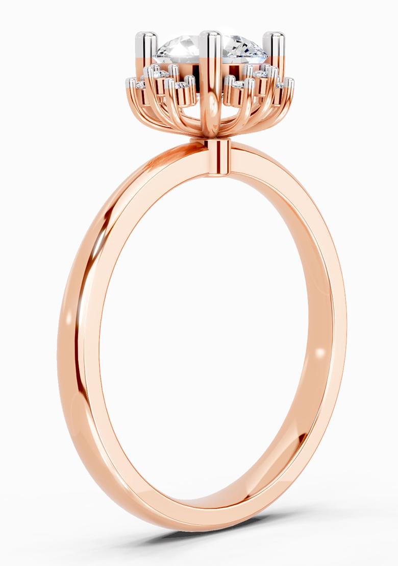 14Kt Rose Gold Lab Grown Diamond 0.86 Ct Round Halo Ring for Women
