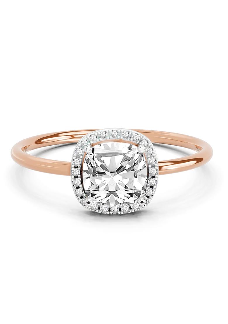 14Kt Rose Gold Lab Grown Diamond 1.37 Ct Cushion Halo Ring for Women