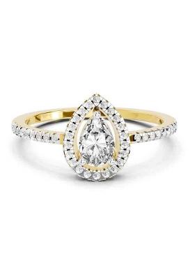 14Kt Yellow Gold Lab Grown Diamond 0.61 Ct Pear Cut Halo Ring for Women