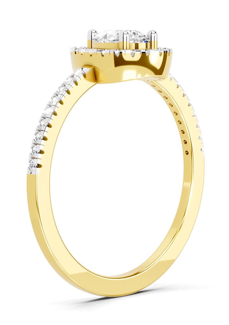 14Kt Yellow Gold Lab Grown Diamond 0.61 Ct Pear Cut Halo Ring for Women