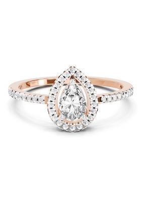 14Kt Rose Gold Lab Grown Diamond 0.61 Ct Pear Cut Halo Ring for Women
