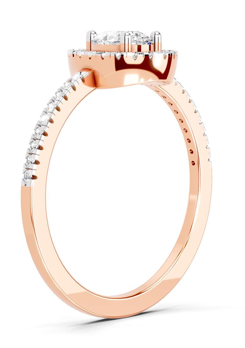 14Kt Rose Gold Lab Grown Diamond 0.61 Ct Pear Cut Halo Ring for Women