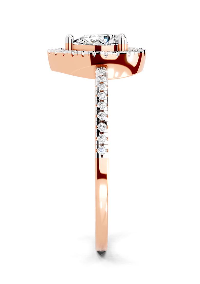 14Kt Rose Gold Lab Grown Diamond 0.61 Ct Pear Cut Halo Ring for Women