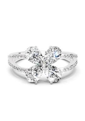 14Kt White Gold Lab Grown Diamond 1.38 Carat Pear Shape Diamond Clover Ring for Women