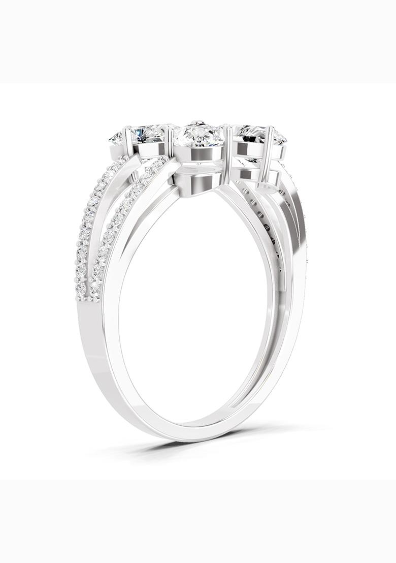 14Kt White Gold Lab Grown Diamond 1.38 Carat Pear Shape Diamond Clover Ring for Women