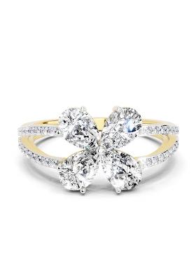 14Kt Yellow Gold Lab Grown Diamond 1.38 Carat Pear Shape Diamond Clover Ring for Women