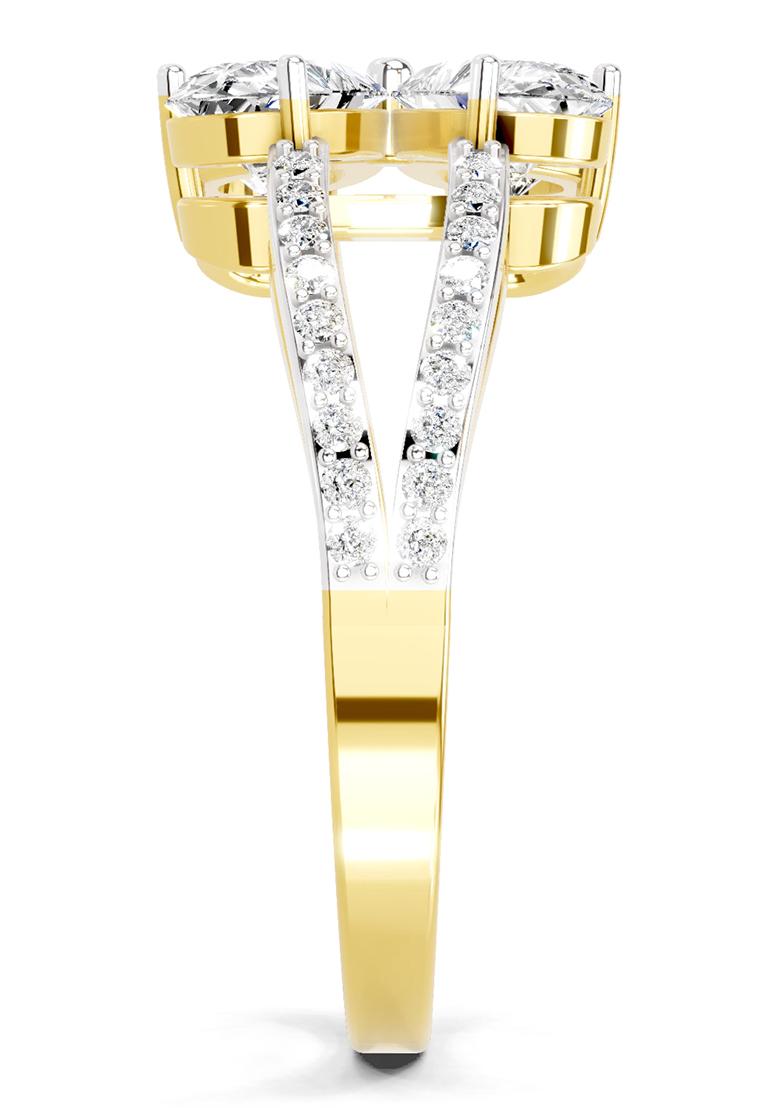 14Kt Yellow Gold Lab Grown Diamond 1.38 Carat Pear Shape Diamond Clover Ring for Women