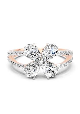 14Kt Rose Gold Lab Grown Diamond 1.38 Carat Pear Shape Diamond Clover Ring for Women