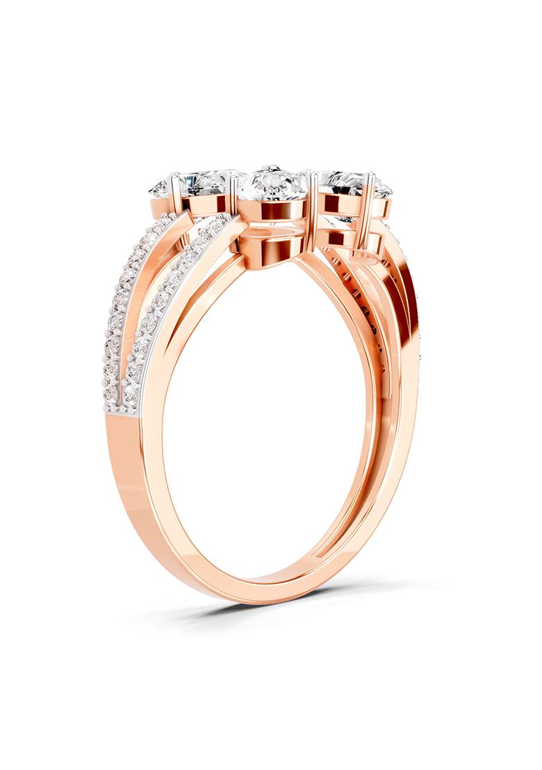 14Kt Rose Gold Lab Grown Diamond 1.38 Carat Pear Shape Diamond Clover Ring for Women