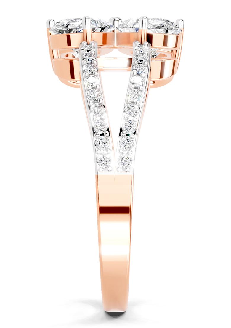 14Kt Rose Gold Lab Grown Diamond 1.38 Carat Pear Shape Diamond Clover Ring for Women
