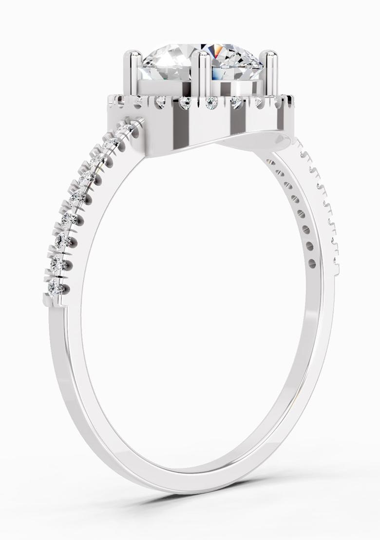 14Kt White Gold Lab Grown Diamond 0.97 Carat Round Halo Engagement Ring for Women