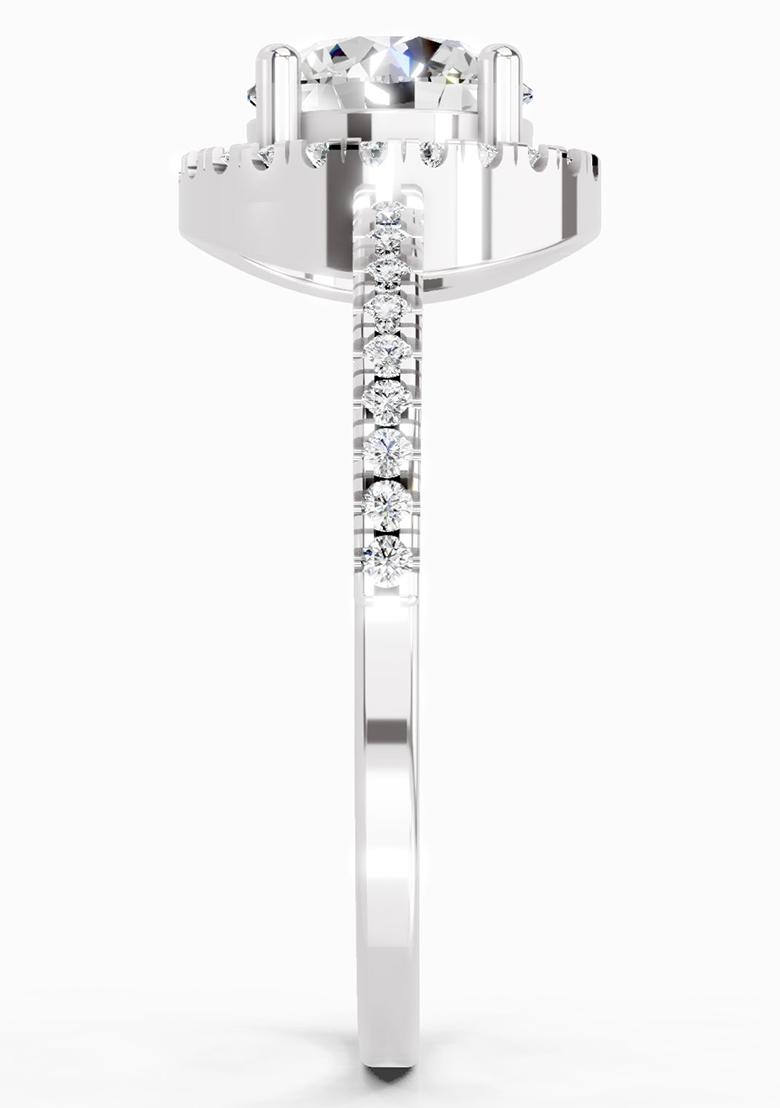 14Kt White Gold Lab Grown Diamond 0.97 Carat Round Halo Engagement Ring for Women