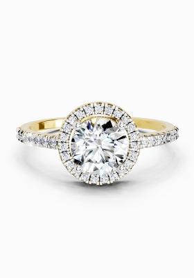 14Kt Yellow Gold Lab Grown Diamond 0.97 Carat Round Halo Engagement Ring for Women
