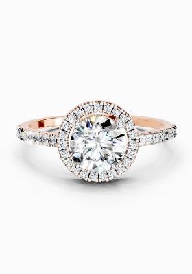 14Kt Rose Gold Lab Grown Diamond 0.97 Carat Round Halo Engagement Ring for Women