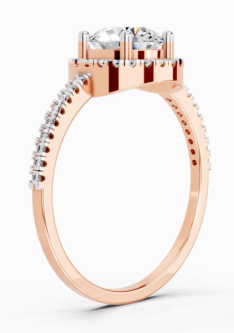 14Kt Rose Gold Lab Grown Diamond 0.97 Carat Round Halo Engagement Ring for Women