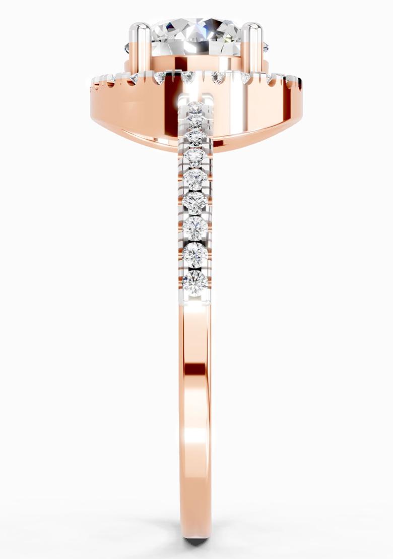 14Kt Rose Gold Lab Grown Diamond 0.97 Carat Round Halo Engagement Ring for Women