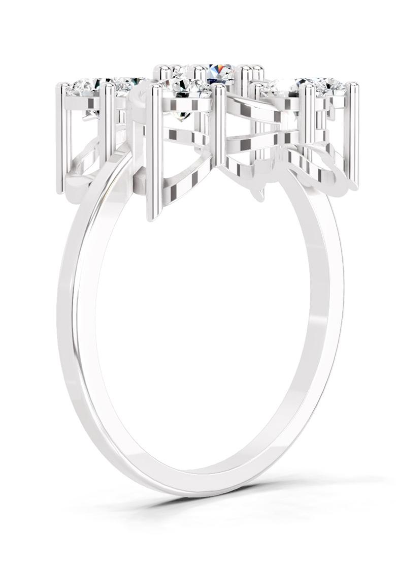 14Kt White Gold Lab Grown Diamond 0.86 Carat Round Swirl Cluster Ring for Women