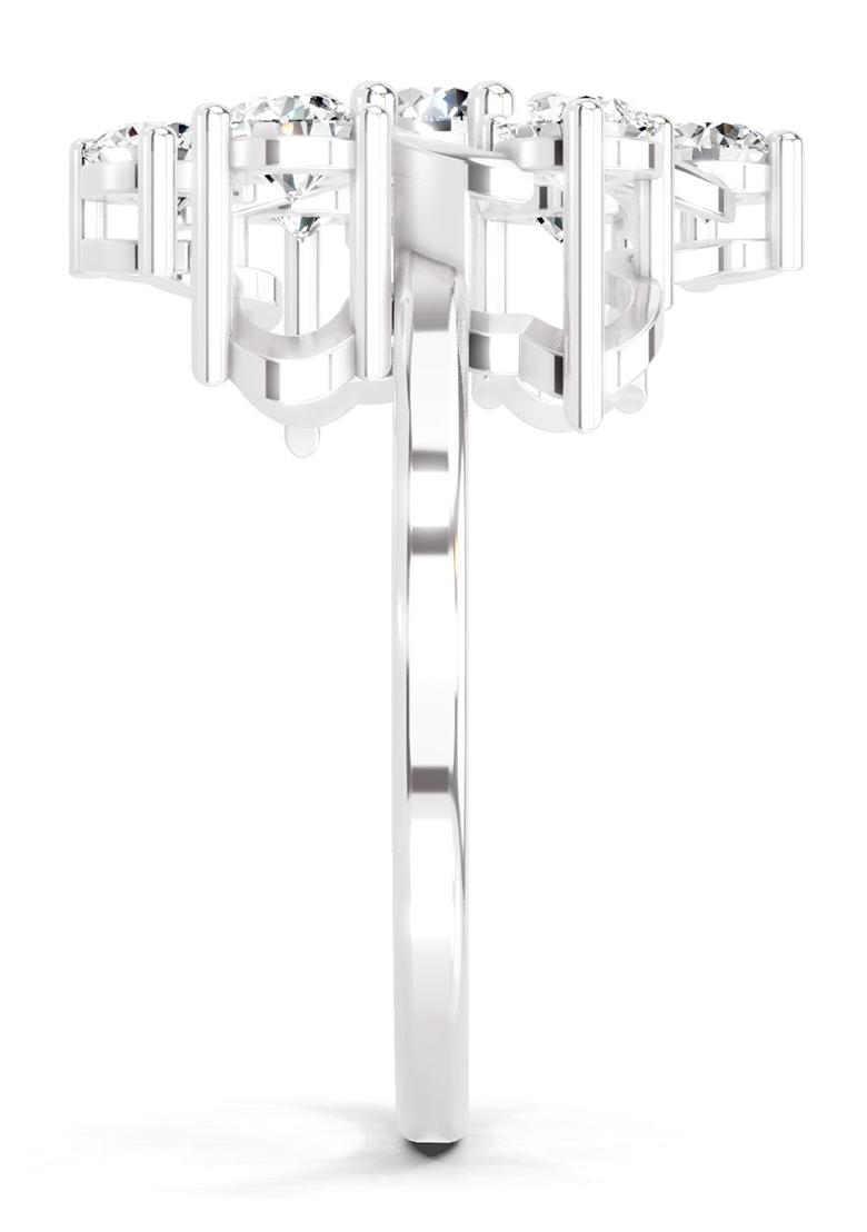 14Kt White Gold Lab Grown Diamond 0.86 Carat Round Swirl Cluster Ring for Women