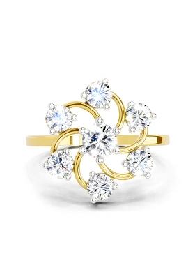 14Kt Yellow Gold Lab Grown Diamond 0.86 Carat Round Swirl Cluster Ring for Women