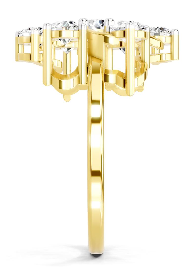 14Kt Yellow Gold Lab Grown Diamond 0.86 Carat Round Swirl Cluster Ring for Women