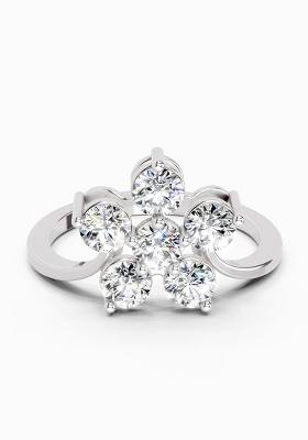14Kt White Gold Lab Grown Diamond 0.81 Carat Round Shape Diamond Flower Ring for Women