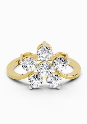 14Kt Yellow Gold Lab Grown Diamond 0.81 Carat Round Shape Diamond Flower Ring for Women