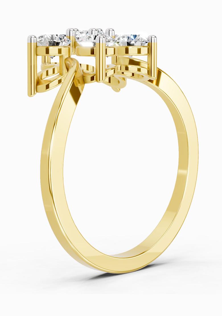 14Kt Yellow Gold Lab Grown Diamond 0.81 Carat Round Shape Diamond Flower Ring for Women