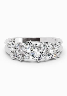 14Kt White Gold Lab Grown Diamond 0.7 Carat Marquise And Round Cluster Ring for Women