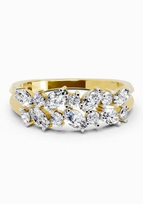 14Kt Yellow Gold Lab Grown Diamond 0.7 Carat Marquise And Round Cluster Ring for Women