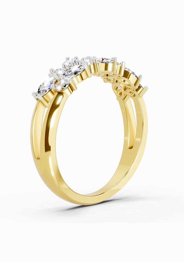 14Kt Yellow Gold Lab Grown Diamond 0.7 Carat Marquise And Round Cluster Ring for Women