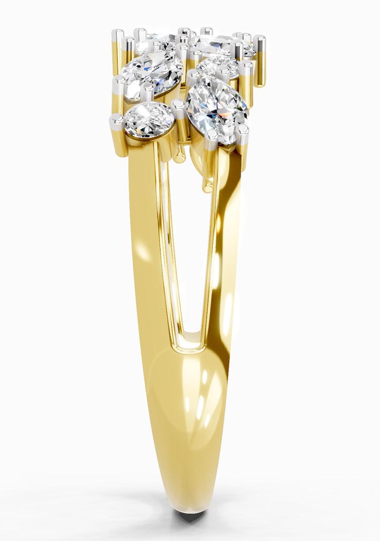 14Kt Yellow Gold Lab Grown Diamond 0.7 Carat Marquise And Round Cluster Ring for Women