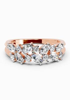 14Kt Rose Gold Lab Grown Diamond 0.7 Carat Marquise And Round Cluster Ring for Women