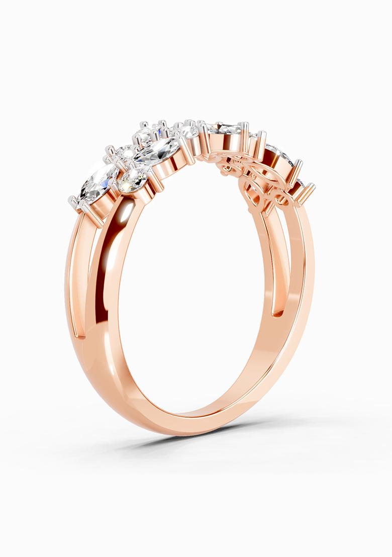 14Kt Rose Gold Lab Grown Diamond 0.7 Carat Marquise And Round Cluster Ring for Women