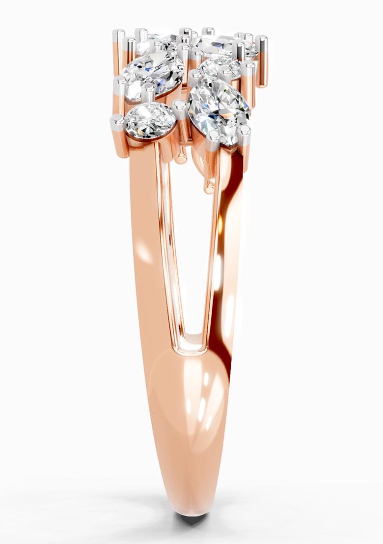 14Kt Rose Gold Lab Grown Diamond 0.7 Carat Marquise And Round Cluster Ring for Women