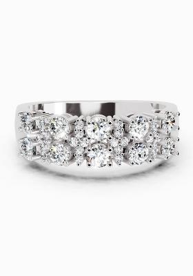 14Kt White Gold Lab Grown Diamond 0.66 Carat Round Shape Diamond Cluster Ring for Women