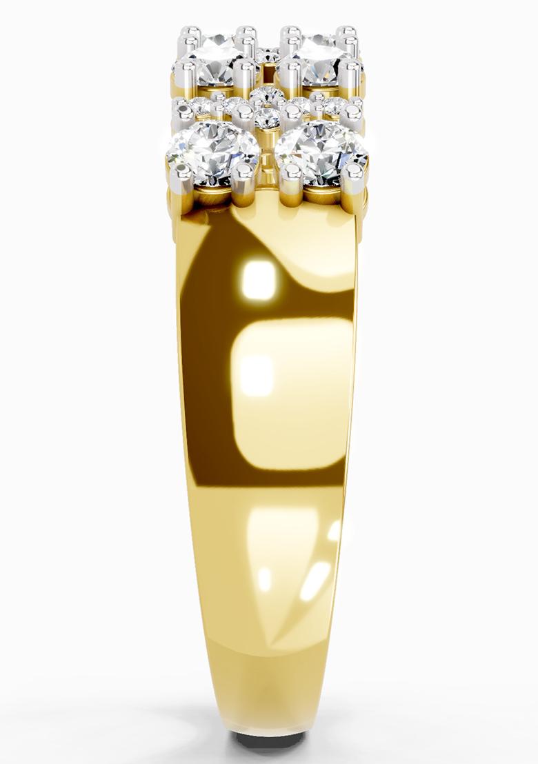 14Kt Yellow Gold Lab Grown Diamond 0.66 Carat Round Shape Diamond Cluster Ring for Women