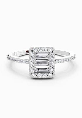 14Kt White Gold Lab Grown Diamond 0.42 Carat Baguette Shape Halo Diamond Ring for Women