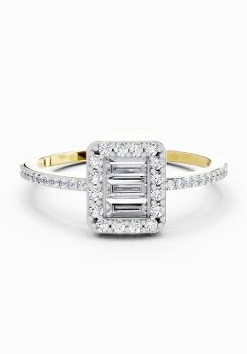 14Kt Yellow Gold Lab Grown Diamond 0.42 Carat Baguette Shape Halo Diamond Ring for Women