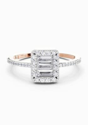 14Kt Rose Gold Lab Grown Diamond 0.42 Carat Baguette Shape Halo Diamond Ring for Women