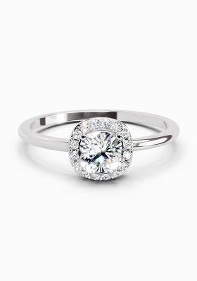 14Kt White Gold Lab Grown Diamond 0.66 Carat Cushion Shape Halo Engagement Diamond Ring for Women