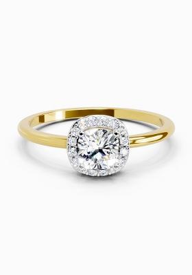 14Kt Yellow Gold Lab Grown Diamond 0.66 Carat Cushion Shape Halo Engagement Diamond Ring for Women