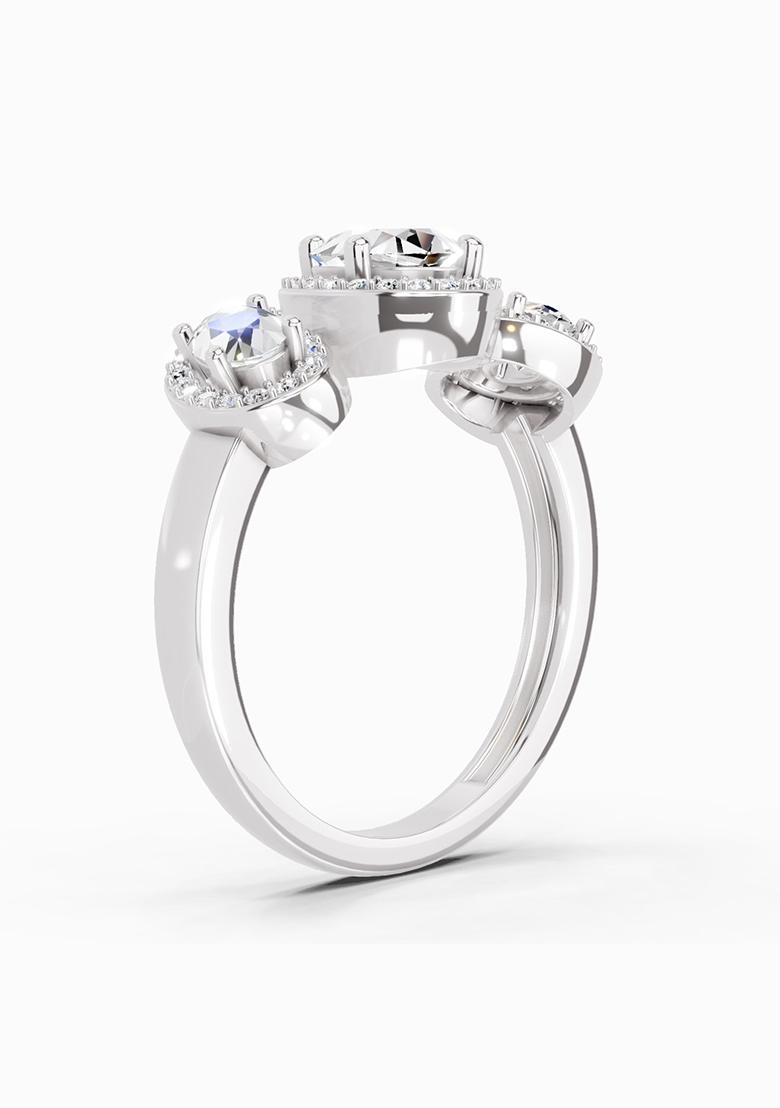14Kt White Gold Lab Grown Diamond 2 Carat Oval Three Stone Halo Ring for Women