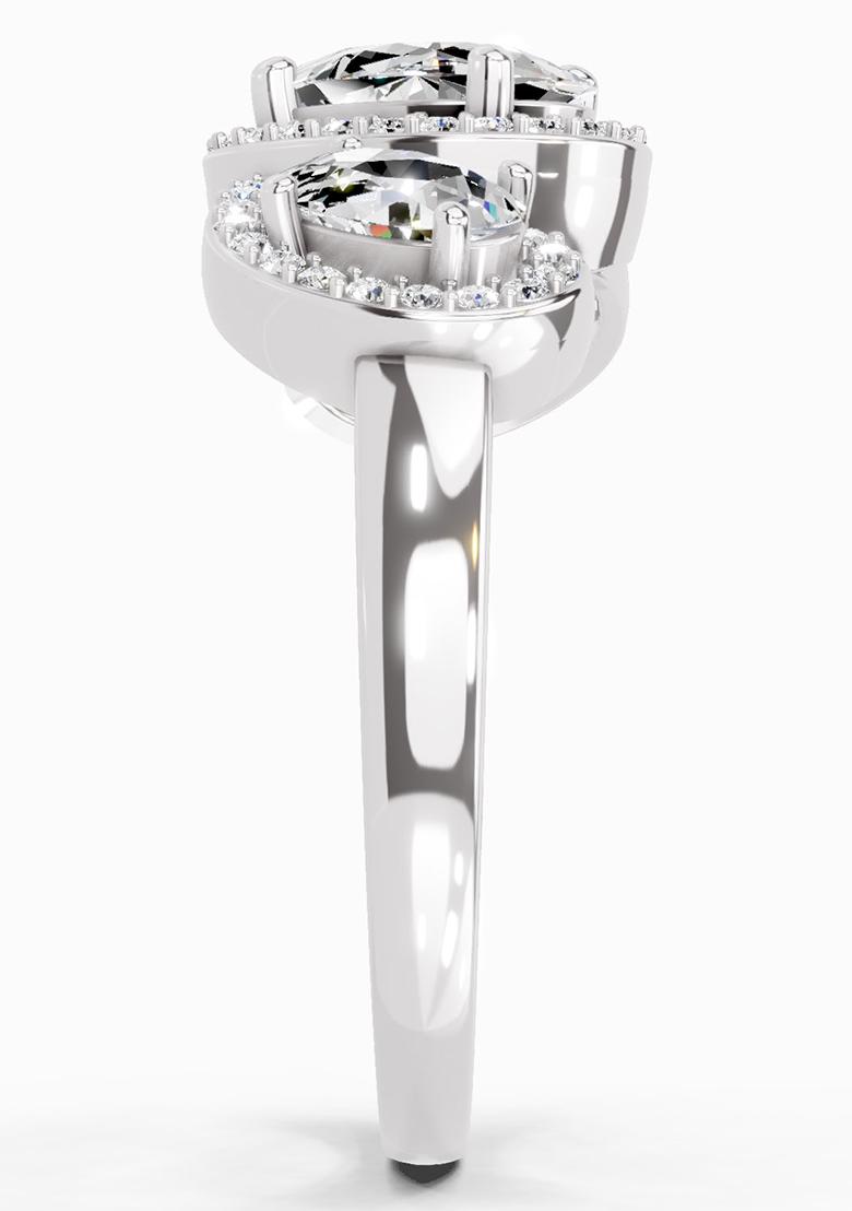 14Kt White Gold Lab Grown Diamond 2 Carat Oval Three Stone Halo Ring for Women